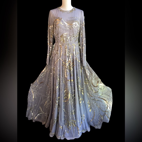 NWT Mac Duggal Illusion Neckline Long Sleeve Beaded Gown. B282 - Picture 12 of 16